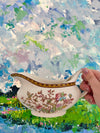 Washington Indian Tree Gravy Boat with Silver Plate Ladle