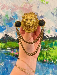  Vintage Lion Brooch with Double Chain