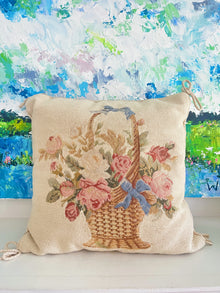  Bow & Flower Needlepoint Pillow