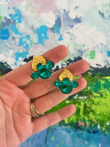  Vintage Clip-On Green Rhinestone Earrings