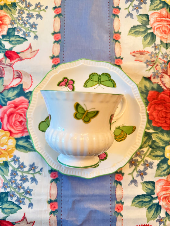 Crown Staffordshire Butterfly Teacups & Saucers (set of 4)