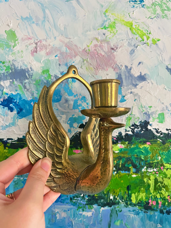 Vintage Brass Swan Candle Wall Scones