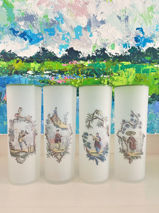 8 Vintage Chinoiserie Highball Glasses