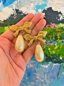 Faux Pearl and Bow Earrings
