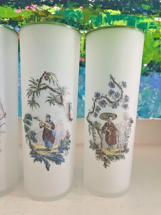 8 Vintage Chinoiserie Highball Glasses