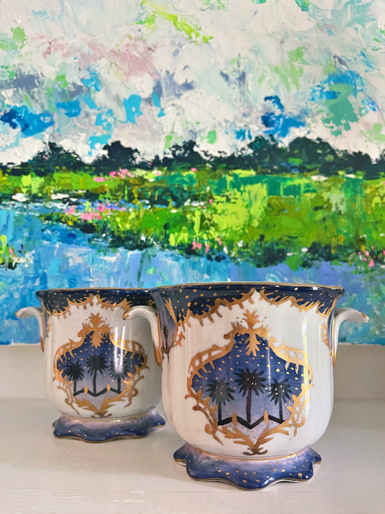 Pair of Hand Painted Palm Cachepots