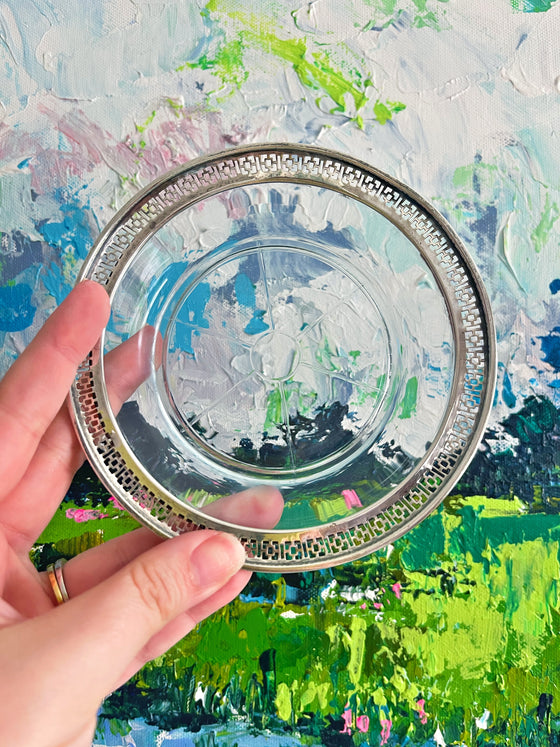 Pale Blue Glass & Sterling Silver Wine Coaster