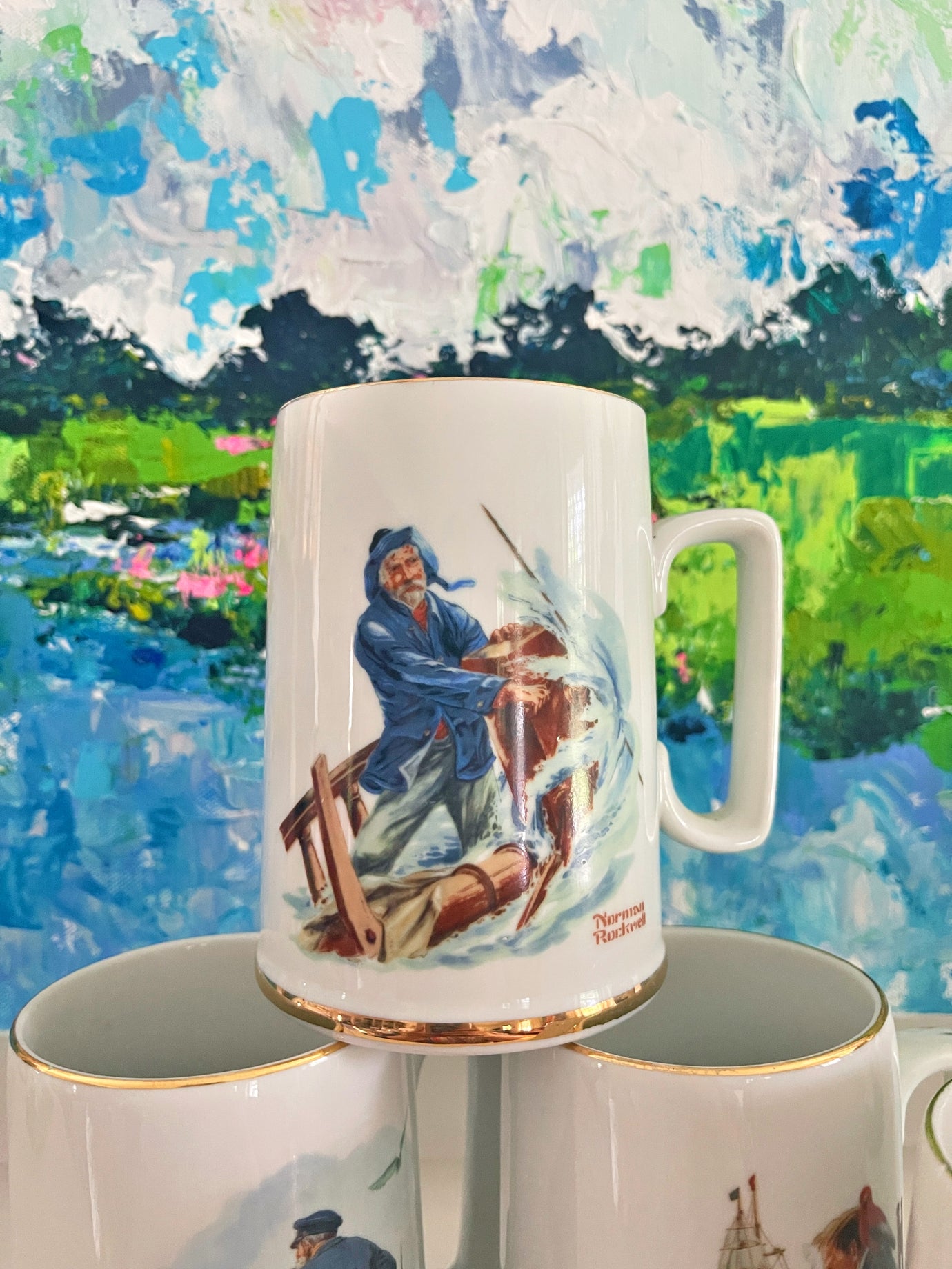 Set of Nautical Normal Rockwell Mugs (4)  Grandmillennial Shop