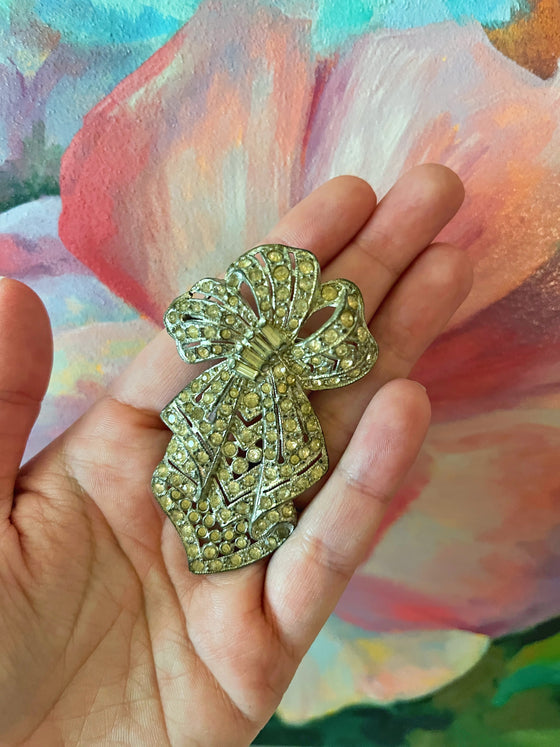 Rhinestone Bow Brooch