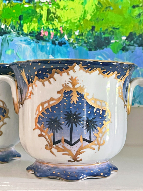 Pair of Hand Painted Palm Cachepots