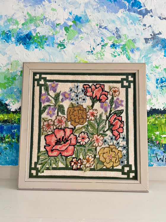 Framed Floral Needlepoint