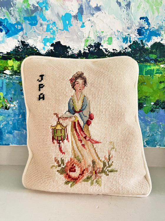Beautiful Pair of Handstitched Needlepoint Pillows